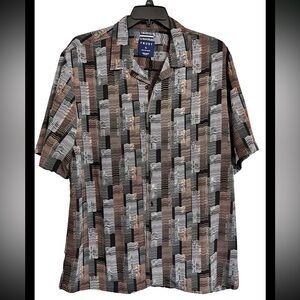 Trust Men’s Size XL Short-Sleeve Button-Down Shirt in Black, Brown & White NEW